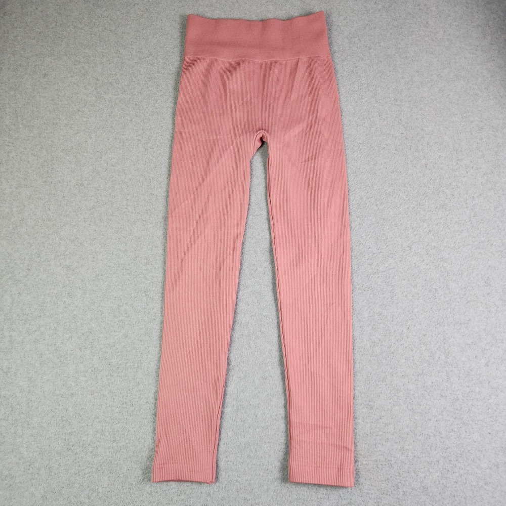 Streetwear Society Leggings Women M/L Pink Ribbed High Waist Activewear Slim Fit